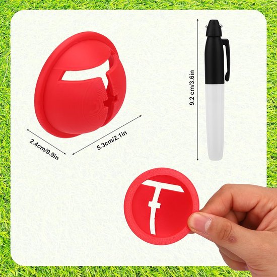 Golfbal Lijnmarker - Golfbal Uitlijner - Nauwkeurig Putten - Set van 3 Markers - Compact Formaat - Rood — afbeelding 3