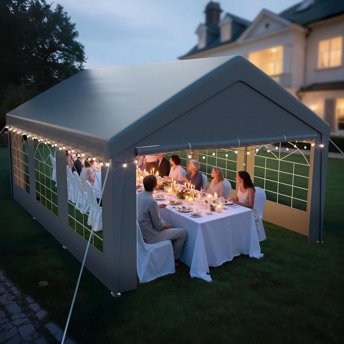 Feesttent Paviljoen - Partytent Tuin - Feestruimte Creëren - Waterdicht UV-bestendig - 4 x 6 Meter - Grijs