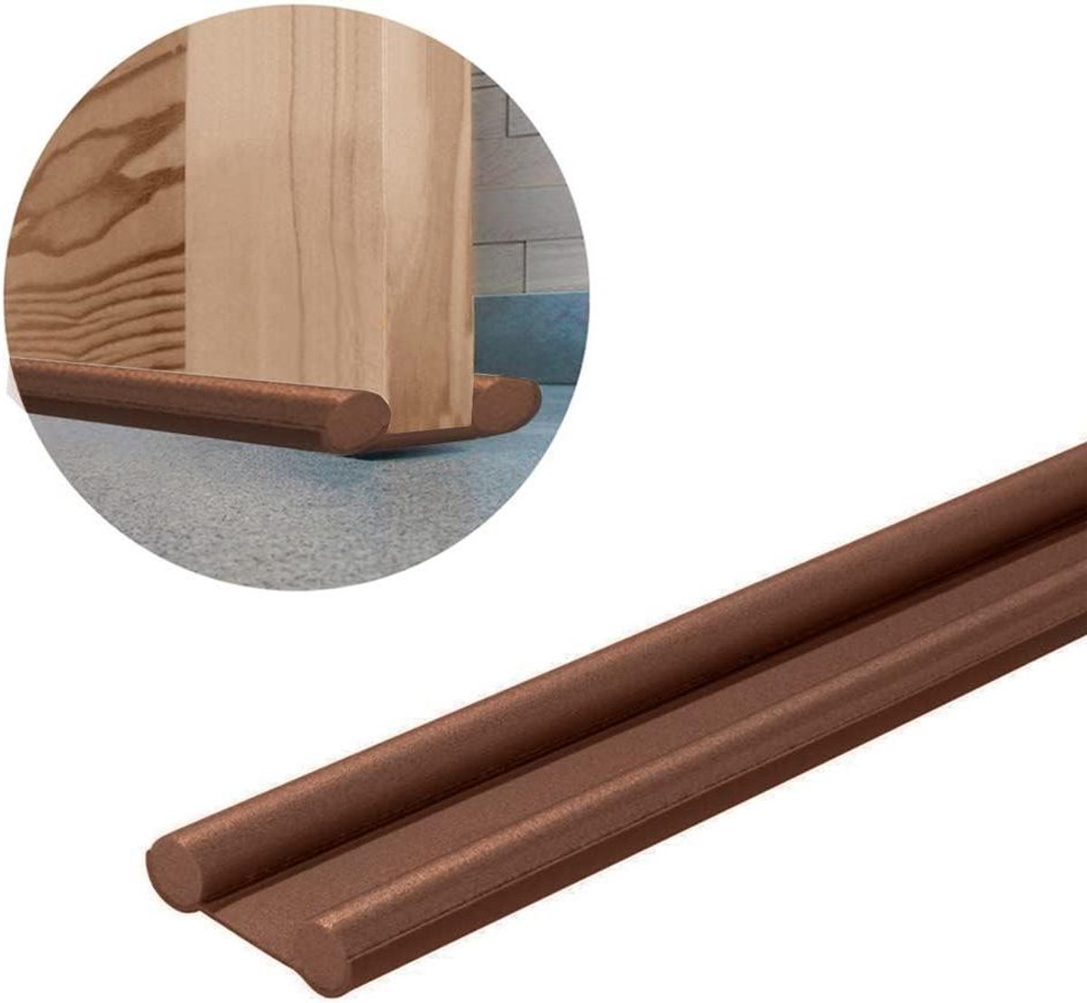 Tochtstrip Schuimrubber - Deur Isolatie - Tocht Weren - Automatische Druk Bevestiging - 95 Cm Lengte - Bruin