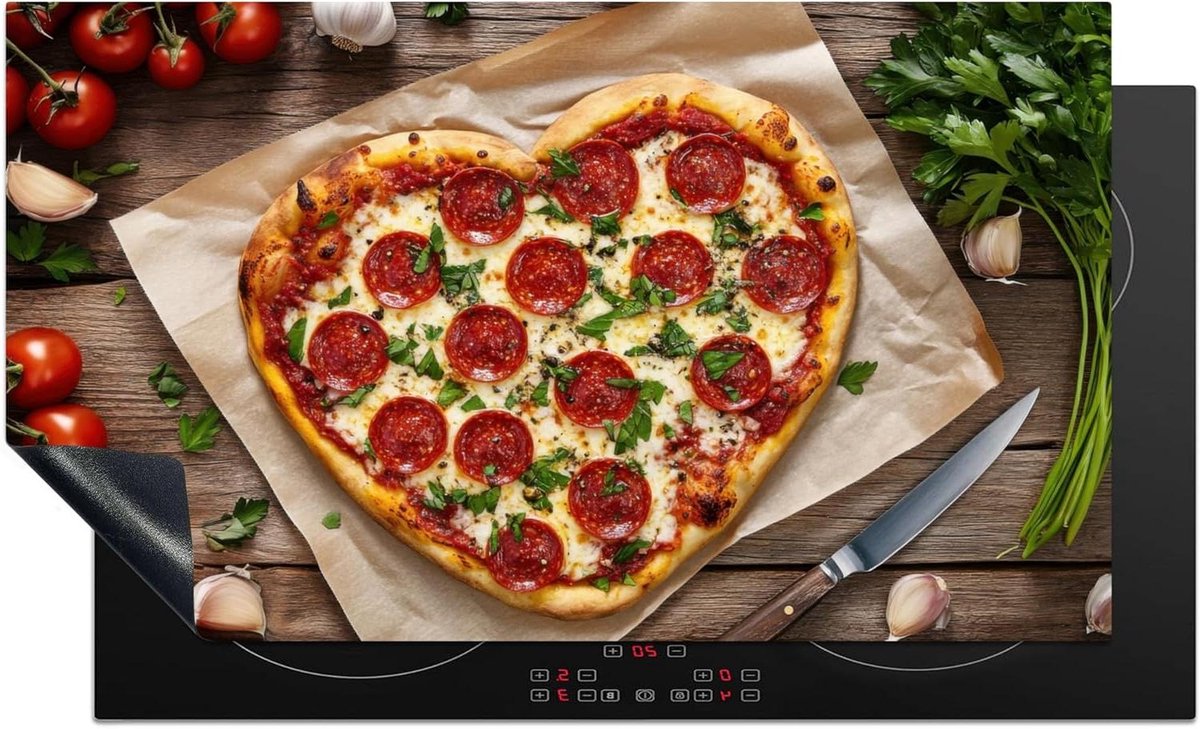 Inductie Beschermer - Kookplaat Mat - Extra Werkruimte - Unieke Foto Print - 91x52 cm - Hart Pizza