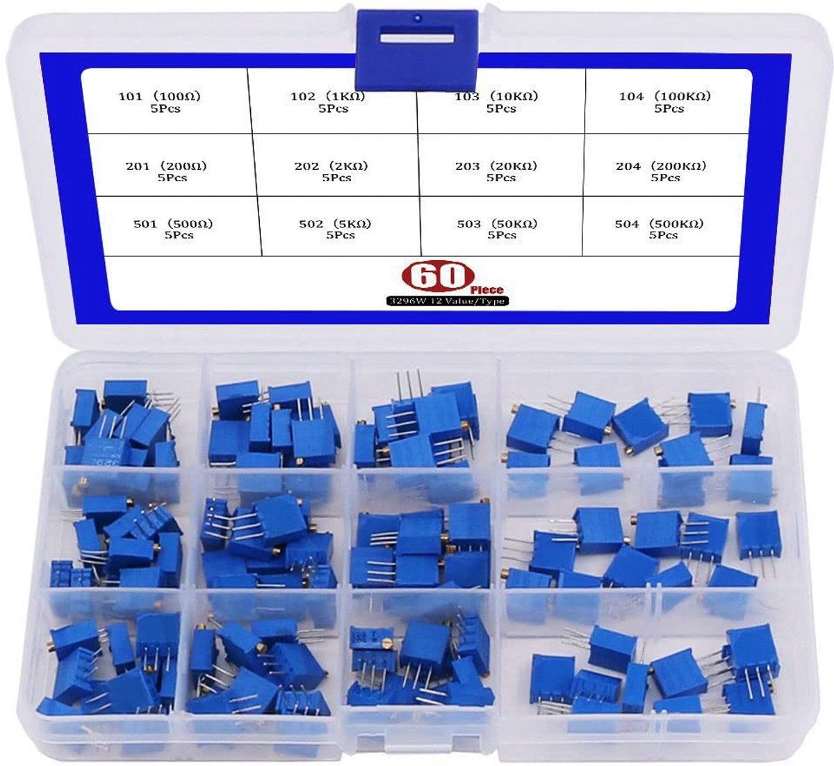 RUNCCI-YUN 60-delige Trimmer Potentiometer Set 100 Ohm tot 500K Ohm met Opbergdoos
