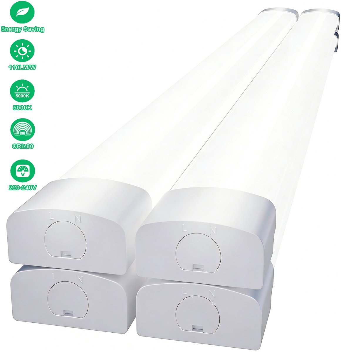 MODLICHT - 4PCS LED Vochtbestendige Armatuur - Led Verlichting met Armatuur 60 cm - 18W 5000K 2000LM - Plafondlamp LED TL Werklamp - Daglicht wit
