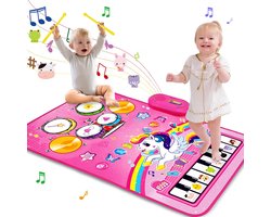 Muzikale speelmat voor baby's - Speelgoed voor peuters - 2-in-1 Piano en Drum Speelmat voor baby's - Muziekspeelgoed voor baby's - Verjaardags- en Valentijnscadeaus voor jongens en meisjes van 1, 2 en 3 jaar - Roze