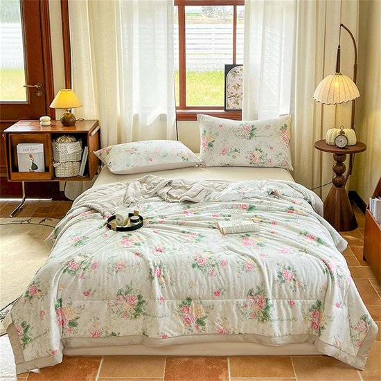 Dekbed Zonder Hoes - Zomerdeken Gewatteerd - Koel Slapen - Omkeerbaar Design - 150x200cm - Rozen Print