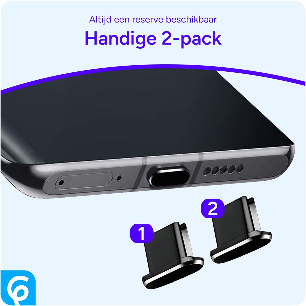 USB-C stofdichte plug 2-pack voor smartphone, tablet, MacBook, laptop – zwart kapje tegen vuil en water - Afbeelding 2