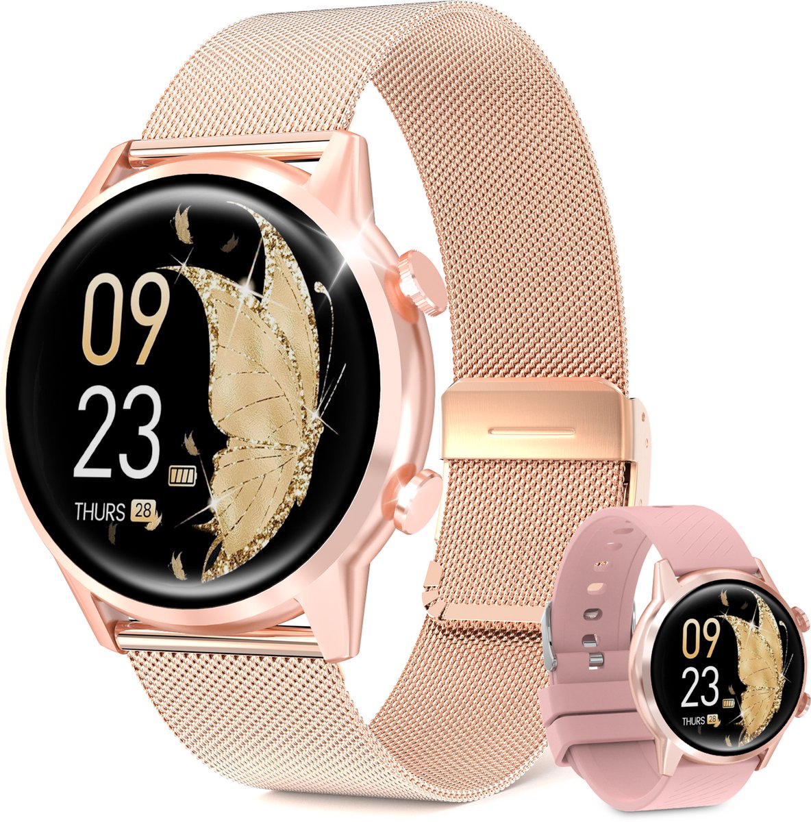 Smartwatch voor mannen en vrouwen – met een 1,39-inch scherm – bellen en gebeld worden, fitness-tracking, meer dan 100 sportmodi, slaapmonitoring, stappenteller – besturingssysteem: Android 5.0 of hoger / iOS 9.0 of hoger-roze