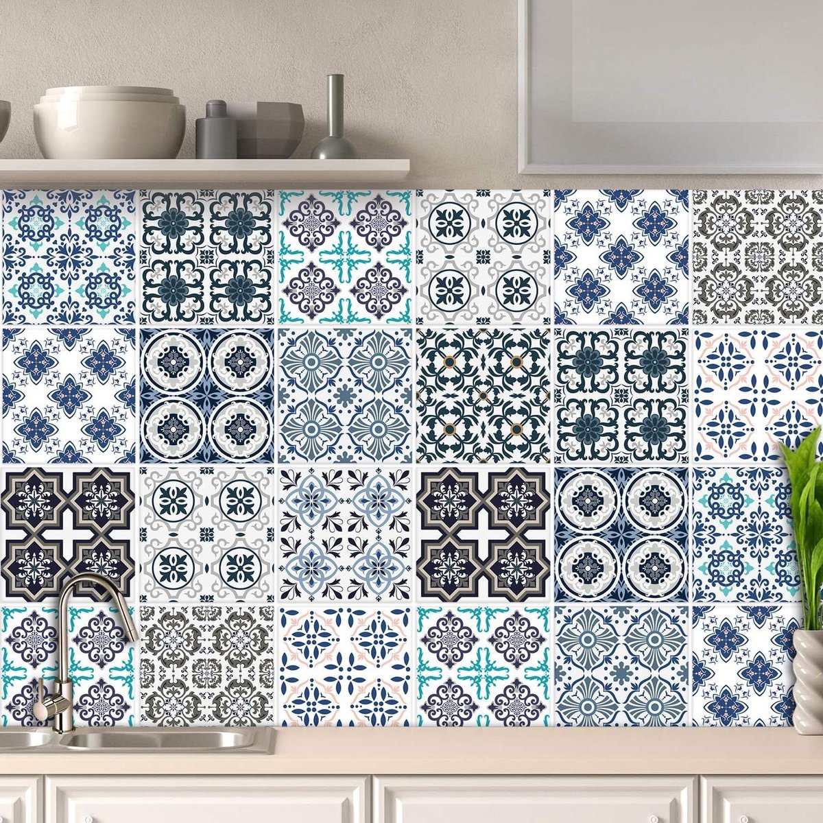 AREDE T1006 T1006 32 x Tegelstickers, plakkende wandtegels voor badkamer, keuken, afpellen
