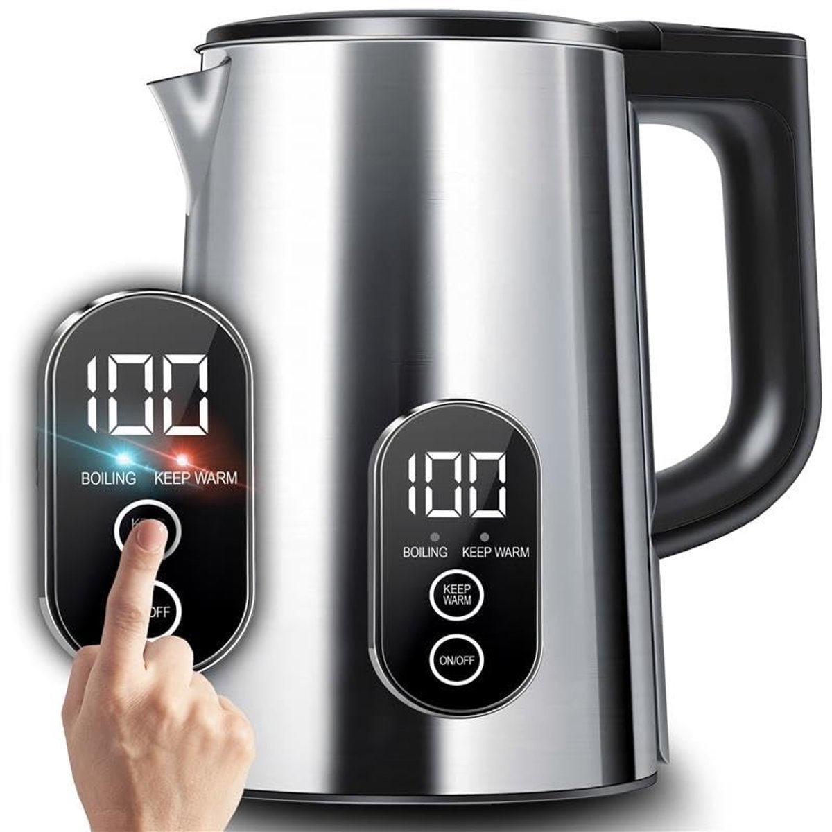Retoo Elektrische Waterkoker 1500W 1.8L RVS met Warmhoudfunctie en Automatische Uitschakeling