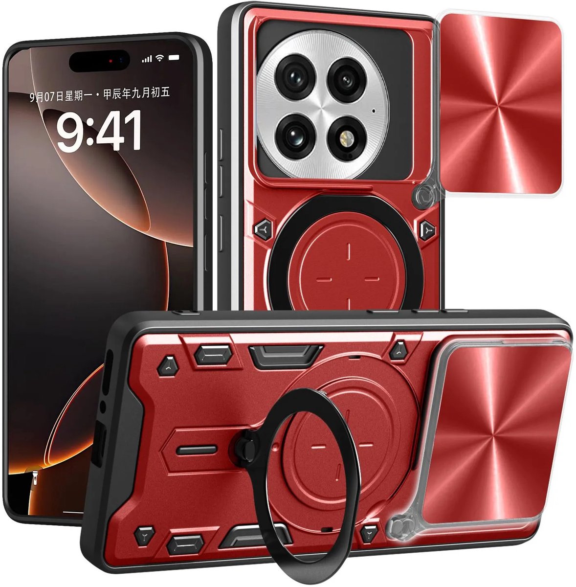 Hoesje geschikt voor OnePlus 13R - Phonesta CamLock Back Cover met Camera Slider - Rood
