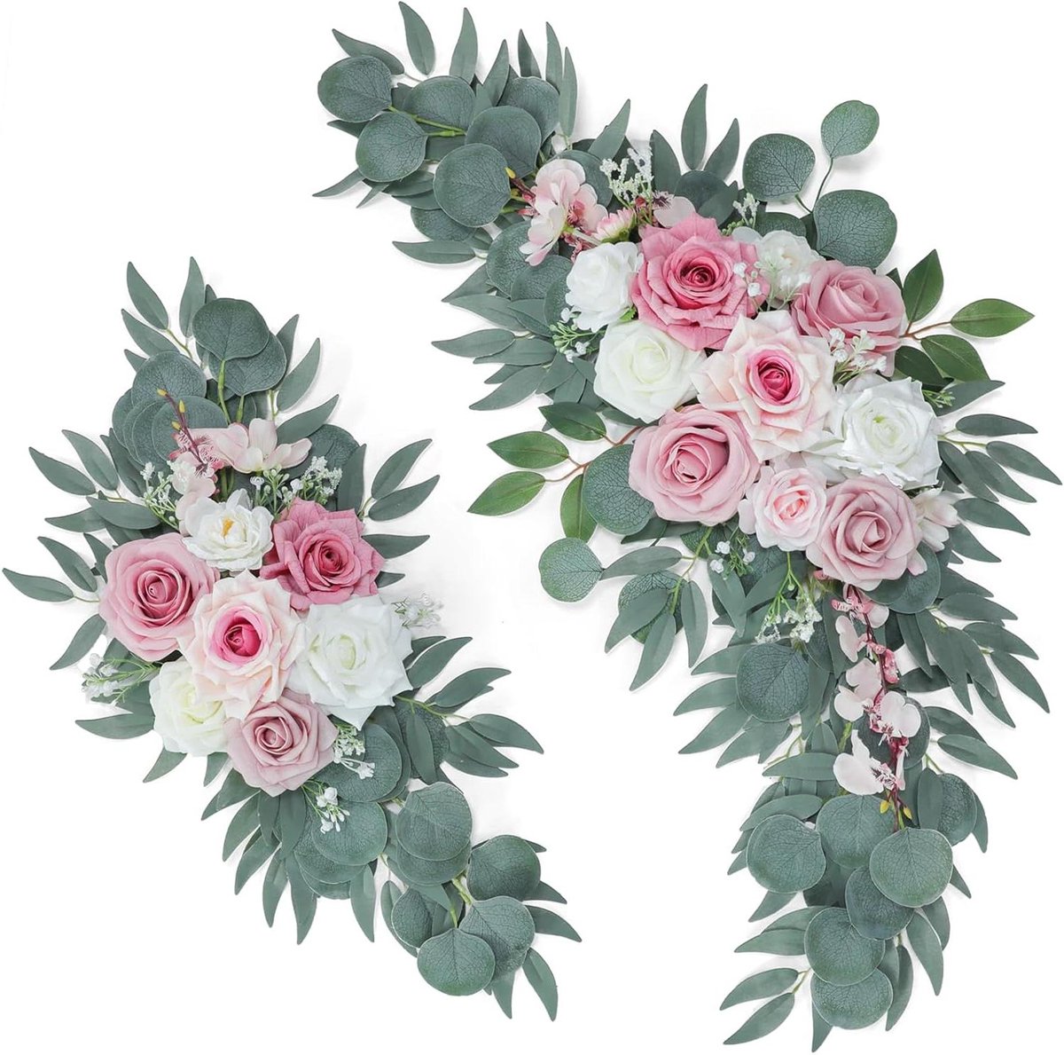 Bruiloft Boog Bloemen - Decoratie Set - Feestelijke Aankleding - Realistisch Zijde Materiaal - Tot 50cm Breed - Stoffige Roos Ivoor