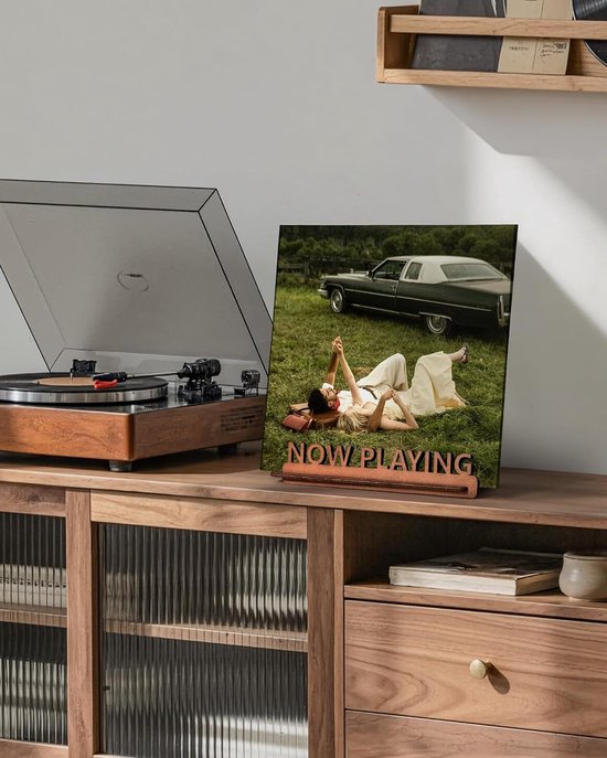 Vinyl Platenhouder - LP Standaard - Now Playing Vinyl Display - Albumhouder - Vinylplaten Opslag - Spiraalgroef Textuur - LP Vinyl Houder - Rustiek Woonaccessoire - Vinyl Liefhebbers Cadeau - Platenstandaard - LP Accessoires - Zwart — afbeelding 3
