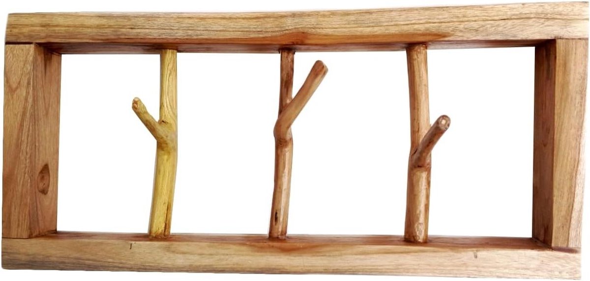 Houten takken kapstok - Garderobe haken - Jassen ophangen - Elk exemplaar uniek - 50x22x8