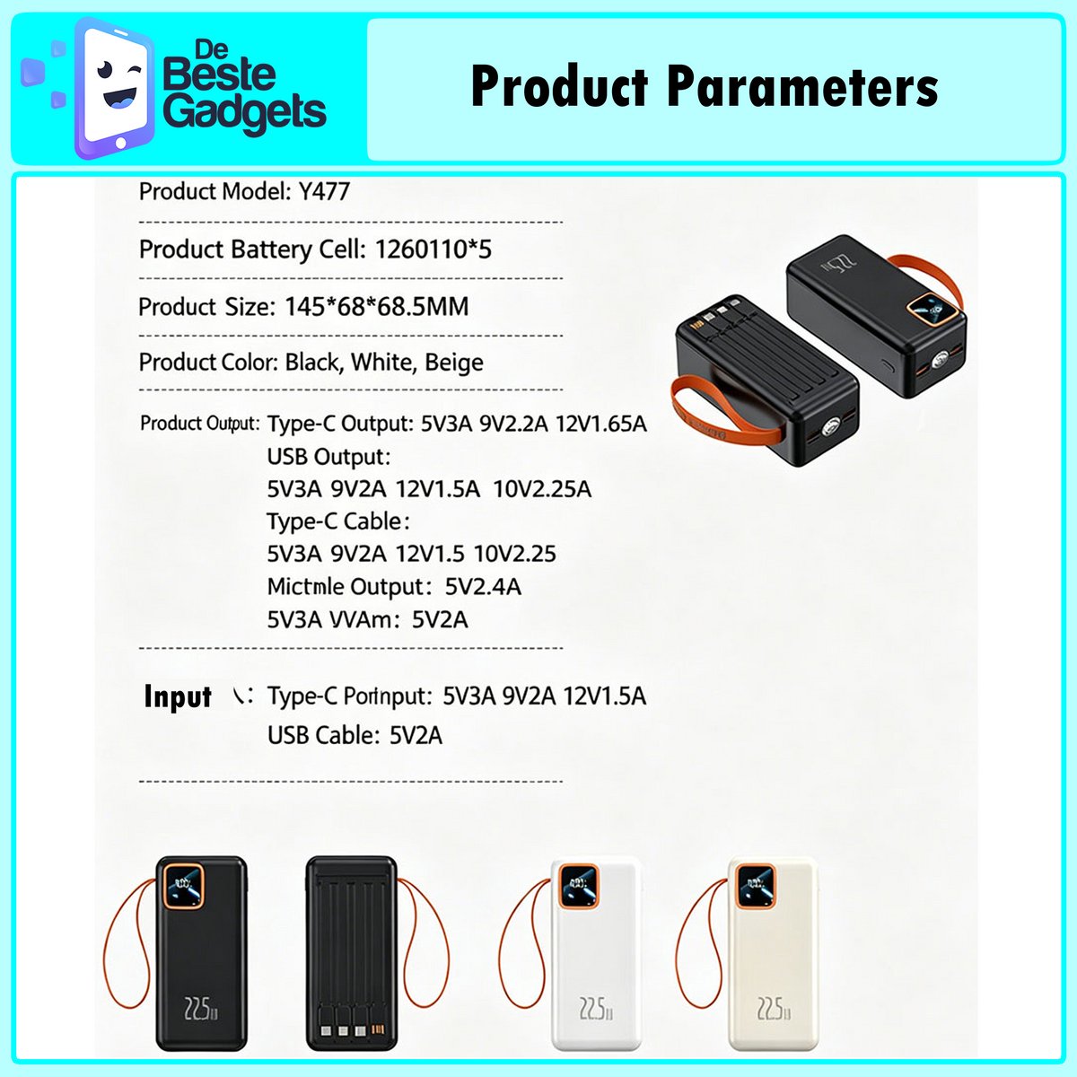 De Beste Gadgets Powerbank 70.000mAh – 30W Snelladen – 4 Ingebouwde Kabels – USB-C, Lightning & Micro-USB – Draagbare Oplader voor iPhone, Samsung, iPad & Meer – foto 6