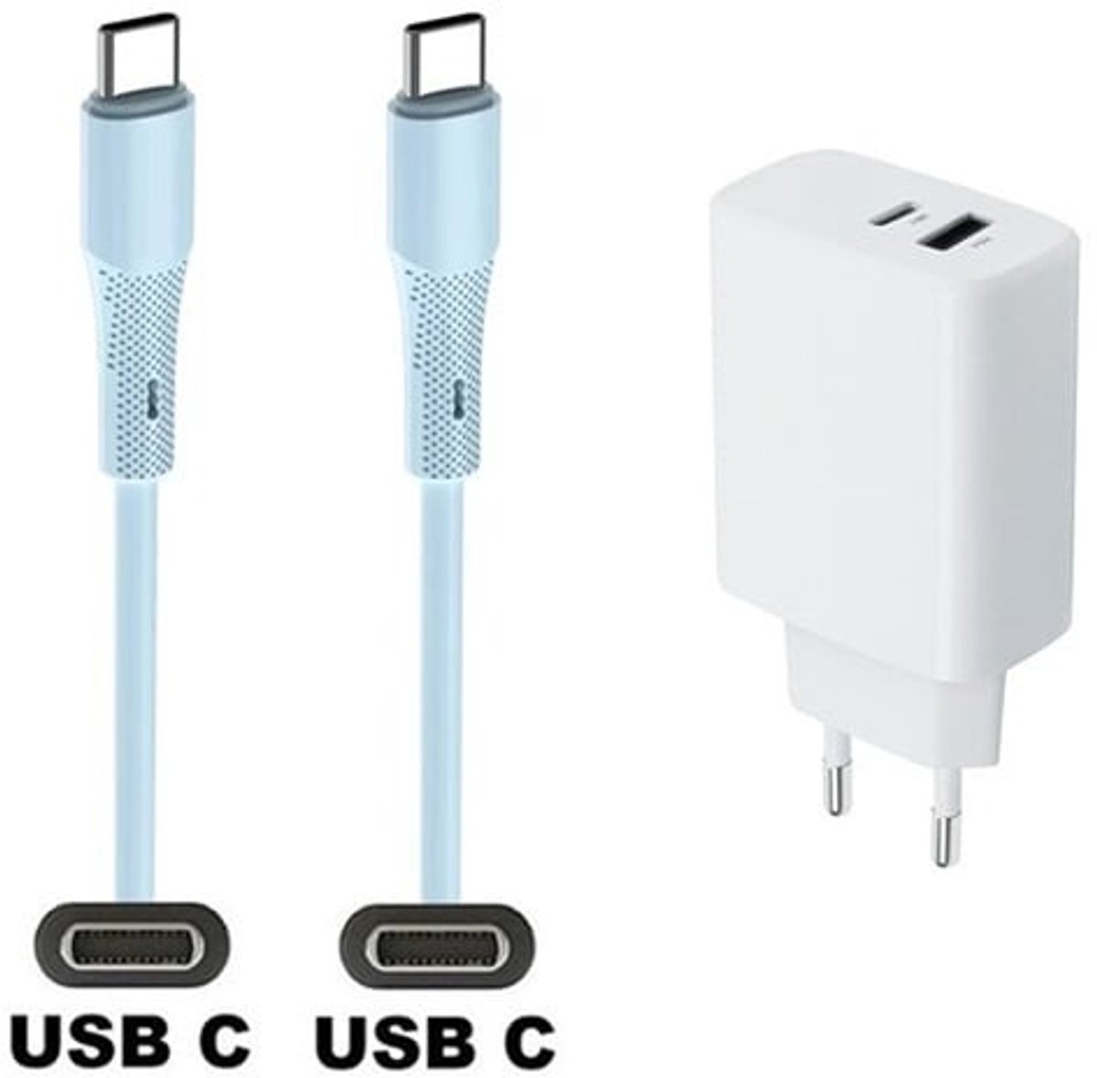35W super snellader met 2 poorten USB C en USB C + 1,0m USB C naar C kabel. Universele PD lader. Oplader adapter past op Universeel Sennheiser, Sigma, SKULLCANDY, TomTom, Ulefone Armor, TwoNav, Wiko, Garmin, Hammerhead, Doro, Evolveo, Denver, Fysic