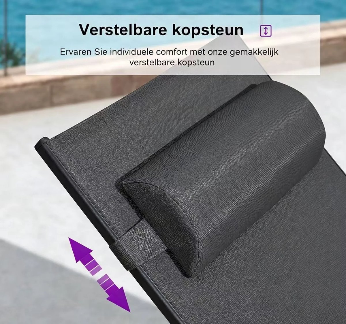 Purple Leaf Aluminium ligbedden met kussen extra groot - Set van 2 met bijzettafel - Grijs