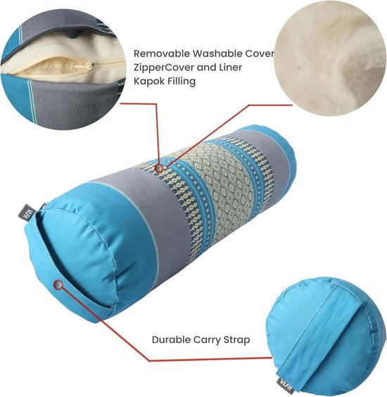 Grote yoga bolster voor meditatie en stretching - eco-vriendelijk kapok kussen - 55 x 15 x 15 cm — afbeelding 2