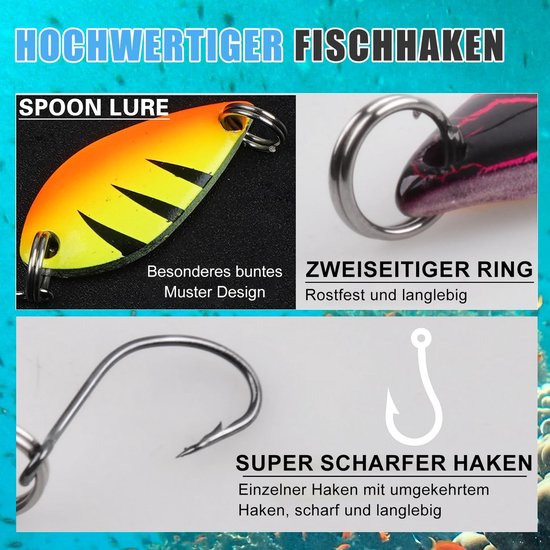 16 stuks mini vislepels set met houder - forel aas, carbide spinner voor baars, zalm en forel — afbeelding 5