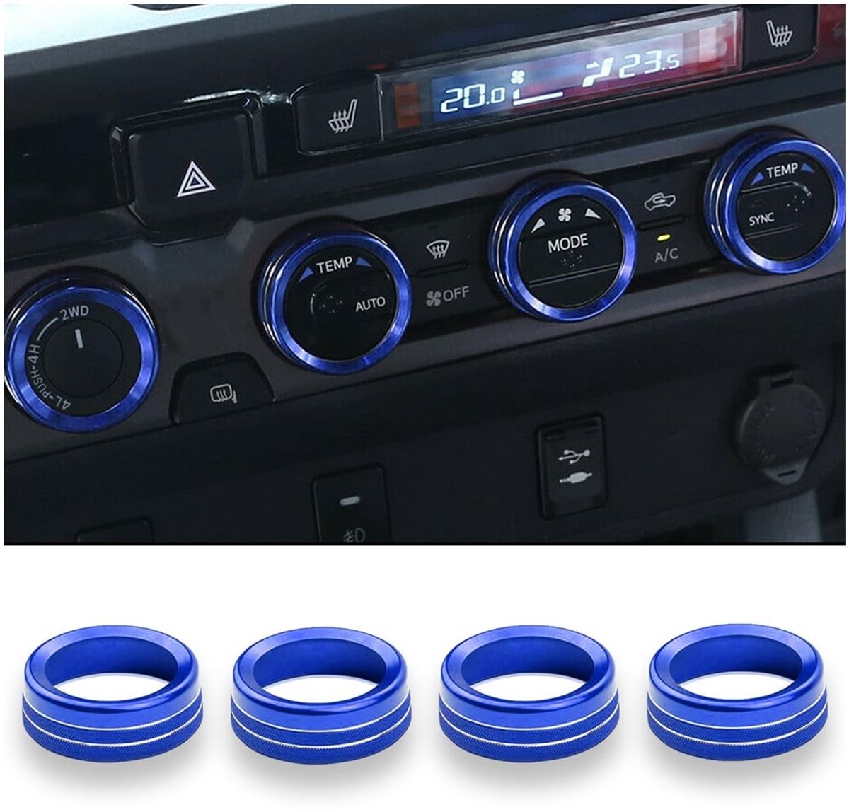 MTTproducts - Airconditioning knopafdekking - Universele accessoires - Aluminiumlegering - Zwart - Knop ring afdekking - Geschikt voor Tacoma - 4 stuks