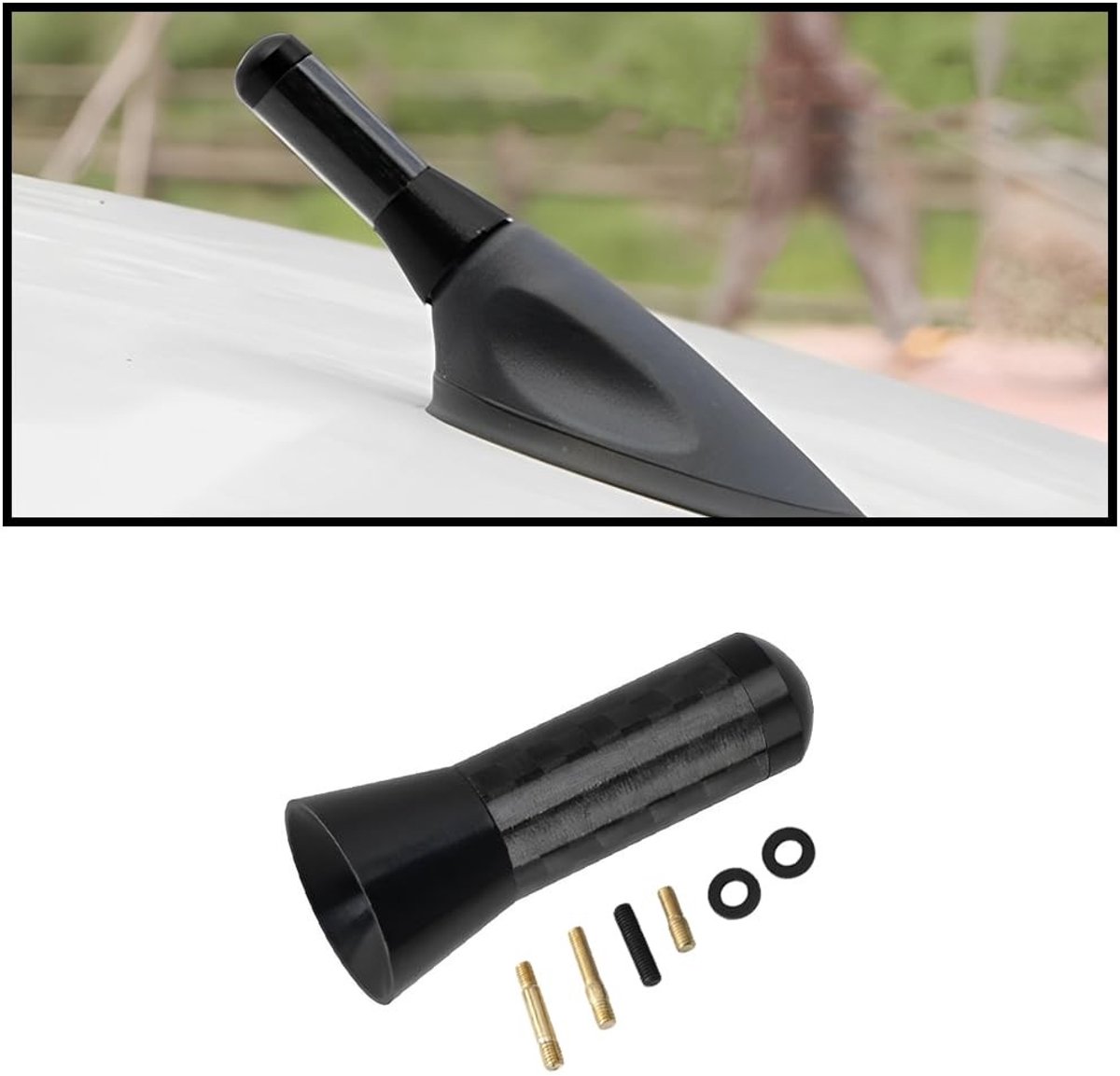 MTTproducts- Autoantenne Korte Antenne - Universeel - Koolstofvezel - Sterke FM/AM Ontvangst - Weerbestendig - Inclusief Schroeven - Autoradioantenne