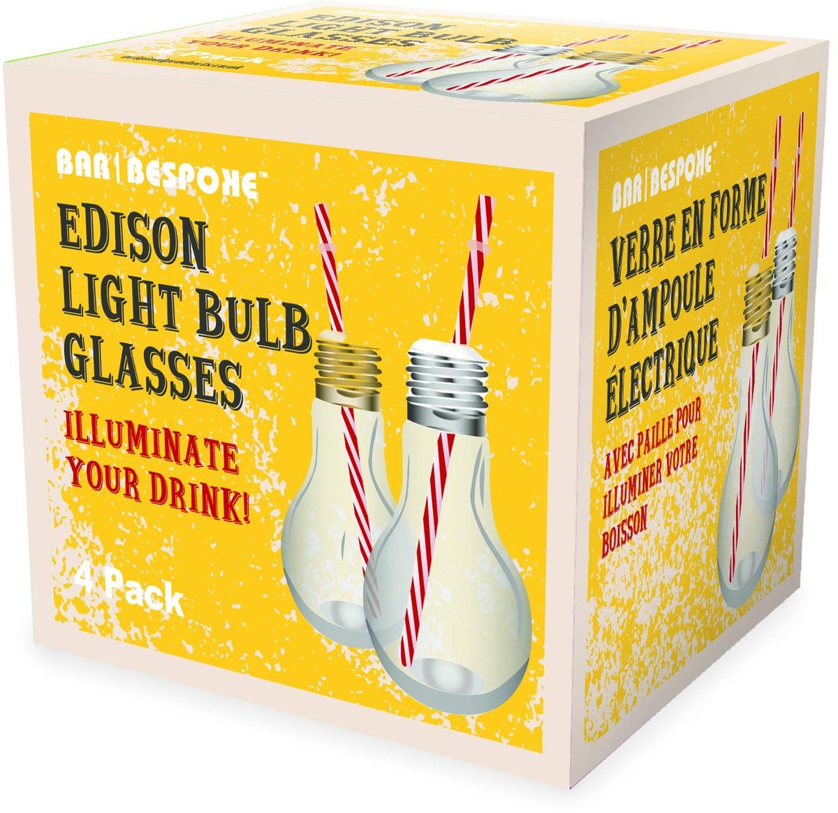 MTTproducts - Glazen Gloeilamp - Set van 4 - Verlicht Je Drankje - 400ml - Herbruikbaar - Ideaal Voor Thuisgebruik - Halloween Decoratie