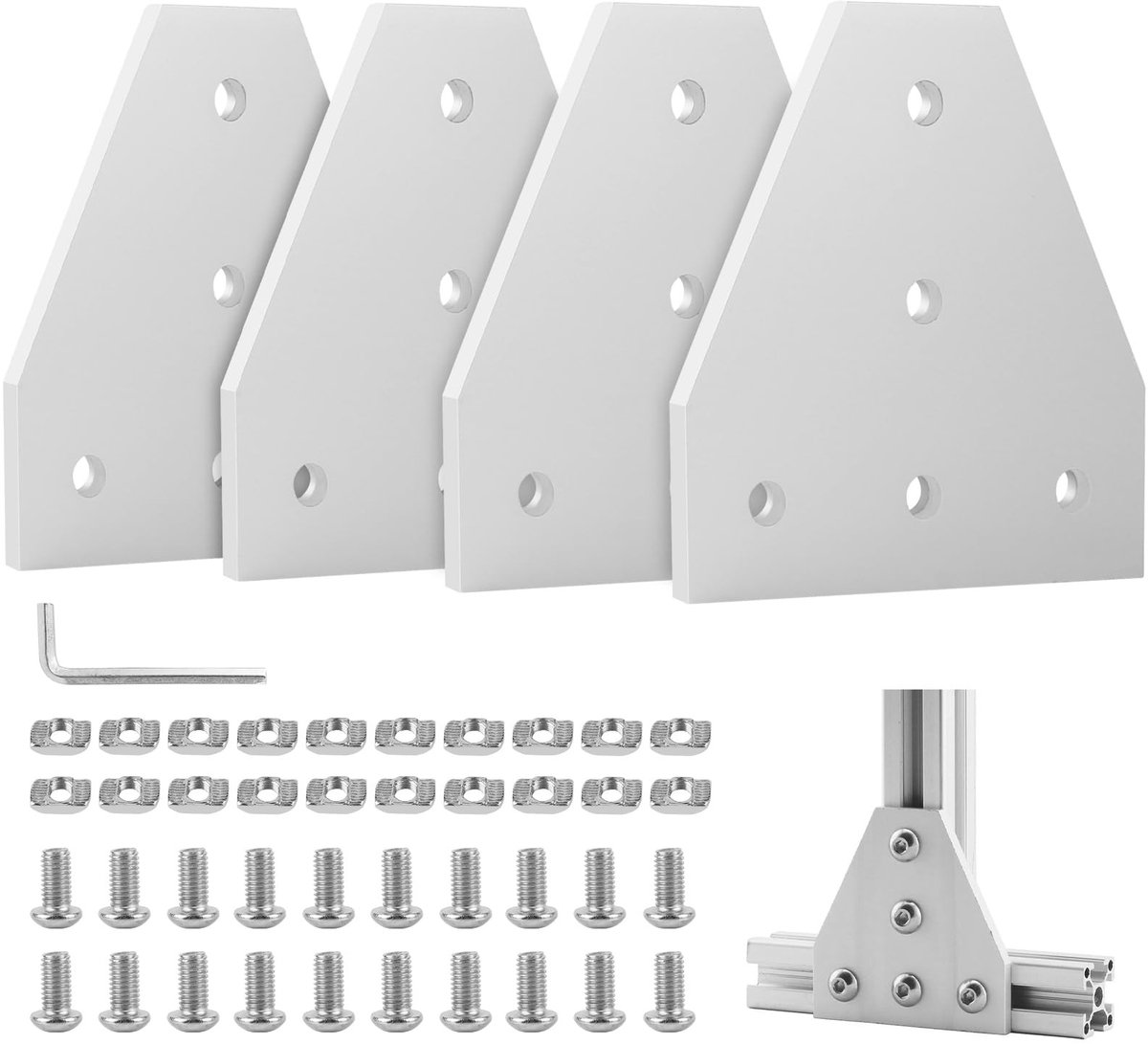 MTTproducts- Hoekhouder - 4-delige set - Aluminium Profiel - T-profiel - Bevestigingsplaat - Inclusief Moeren/Schroeven - Eenvoudig te Monteren - Hoeksteun
