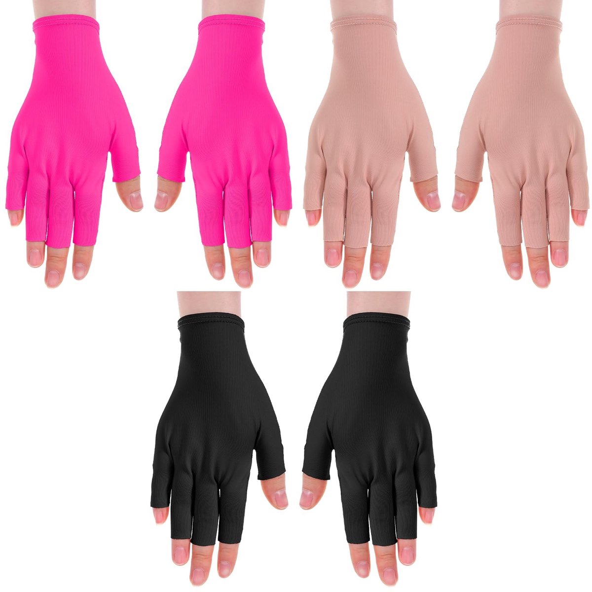 MTTproducts- Gelnagelhandschoenen UV-bescherming - Vingerloze Handschoenen - 3 Paar - Ademend/Nylon - Rekbaar/Beweeglijk - Maat 16 x 11 cm