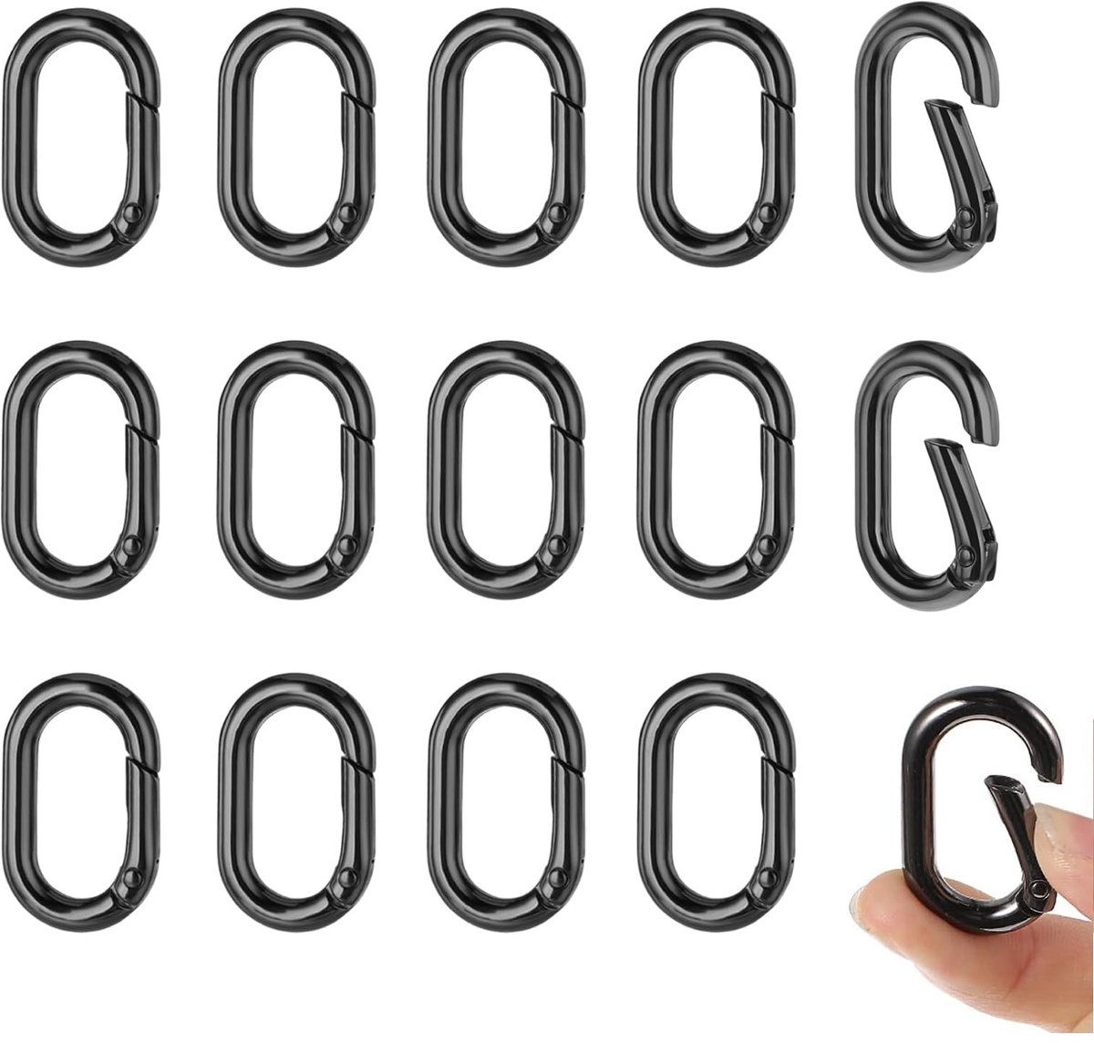 MTTproducts- Karabijnhaken 15 Stuks - Ovale Metalen Haken - Zinklegering - Veergespen - Sleutelhanger - Knutselaccessoires - Corrosiebestendig