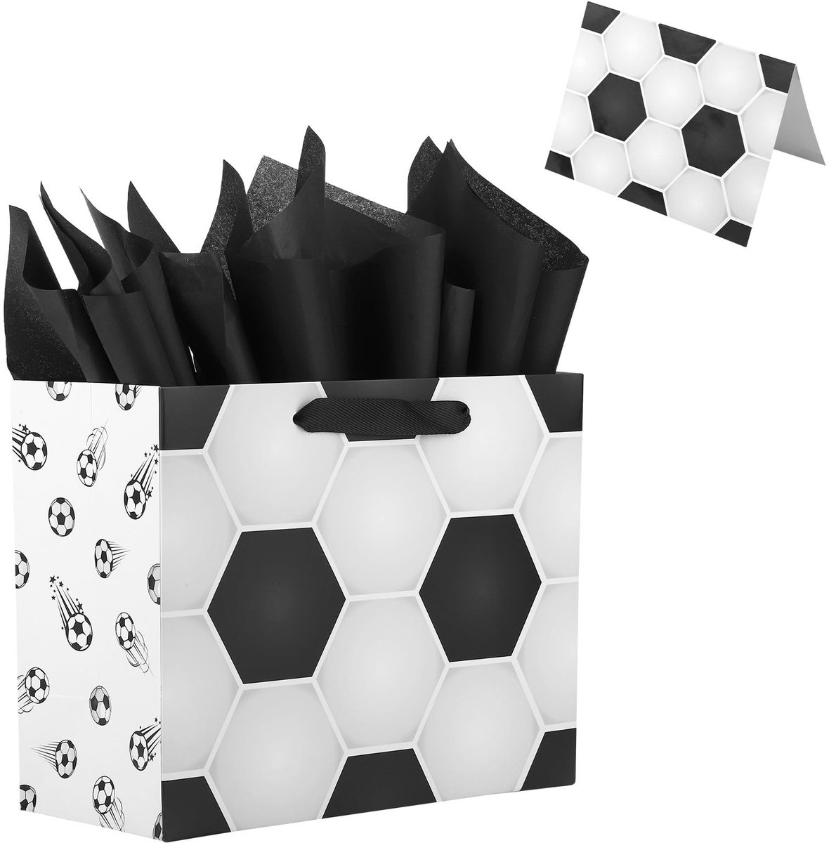MTTproducts- Cadeauzak Voetbal - Cadeauzakje 30x24x13,5cm - Karton - Vloeipapier - Wenskaart - Sport Thema Feest Decoratie - Giftbag