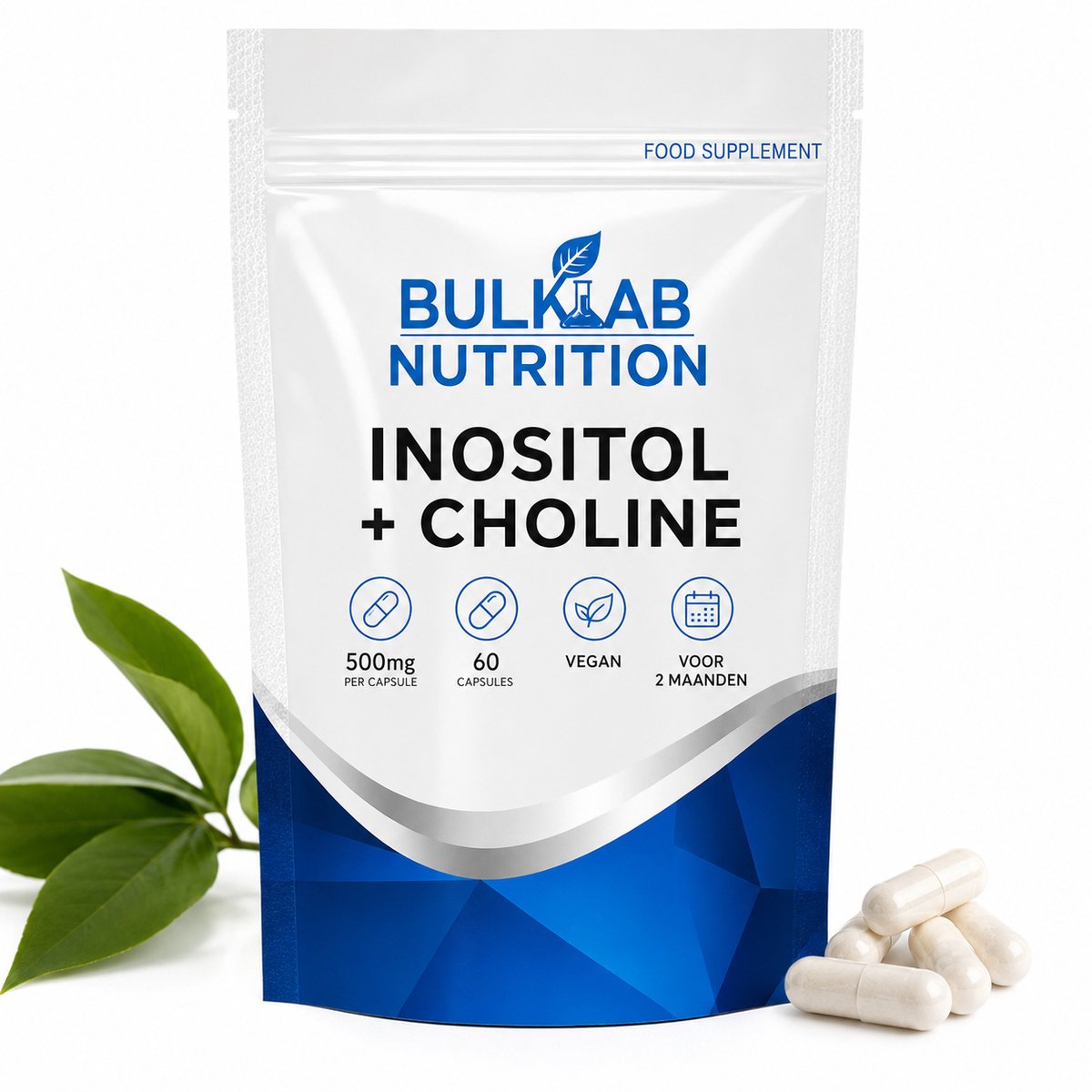 BulkLab Nutrition - Inositol + Choline 500mg per capsule - 60 Capsules - Vegan - Voor 2 maanden - Ondersteunt de reinigende werking door de lever