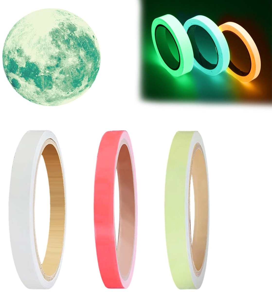 Cosensi- Glow in the Dark Tape - 3 Stuks - Zelfklevende Luminous Tape - Decoratieve Lichtband - Waarschuwings Tape - PVC Materiaal - 1cm x 500cm