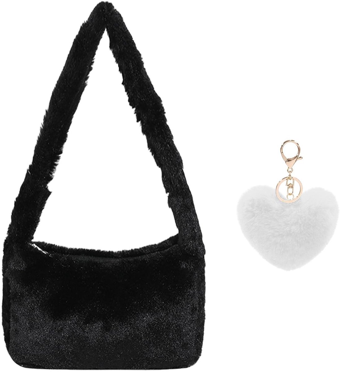 Cosensi- Schoudertas grote capaciteit - Pluche tas - Dameshandtas - Hanger 9 cm - Zwart - Comfortabel en duurzaam - Handtas