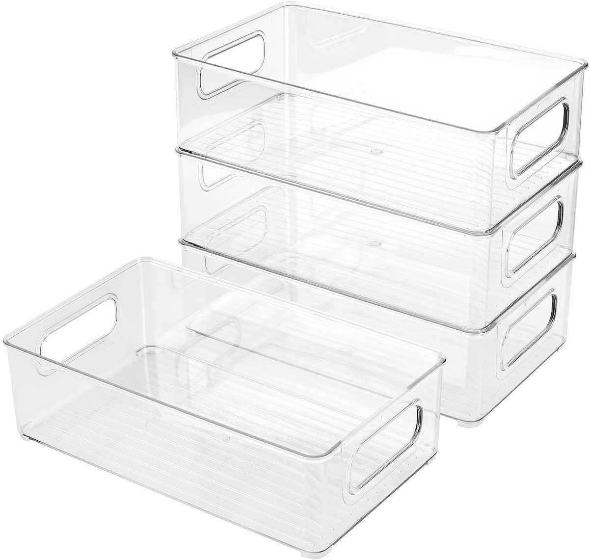 Byshayne- Koelkastorganizer 4 Stuks - Stapelbare Opbergdozen - Transparant Plastic - 25,5 x 15,1 x 7,6 cm - Handvat - Orde en Overzicht