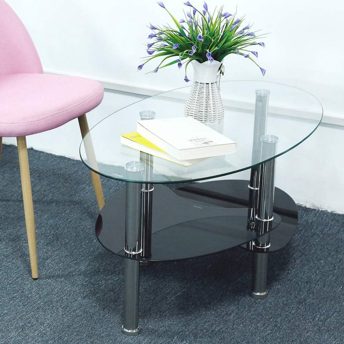 Salontafel gehard glas 3 etages modern design 90x50x43 cm