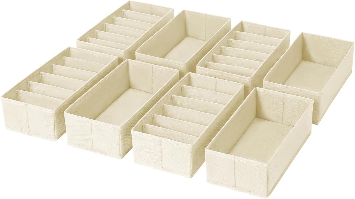 Set van 8 Lade-organizers voor Ondergoed, Sokken en Kleding - Beige Opbergsysteem
