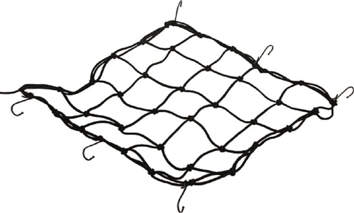 Veiligheidsnet Lading - Bagagenet Elastisch - Vervoer Zekeren - Met IJzeren Haken - 40 x 40 cm - Zwart