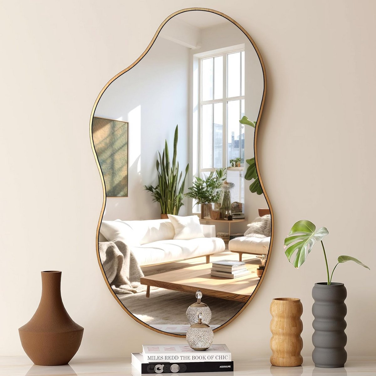 Asymmetrische Grote Wandspiegel met Metalen Frame voor Woonkamer en Hal