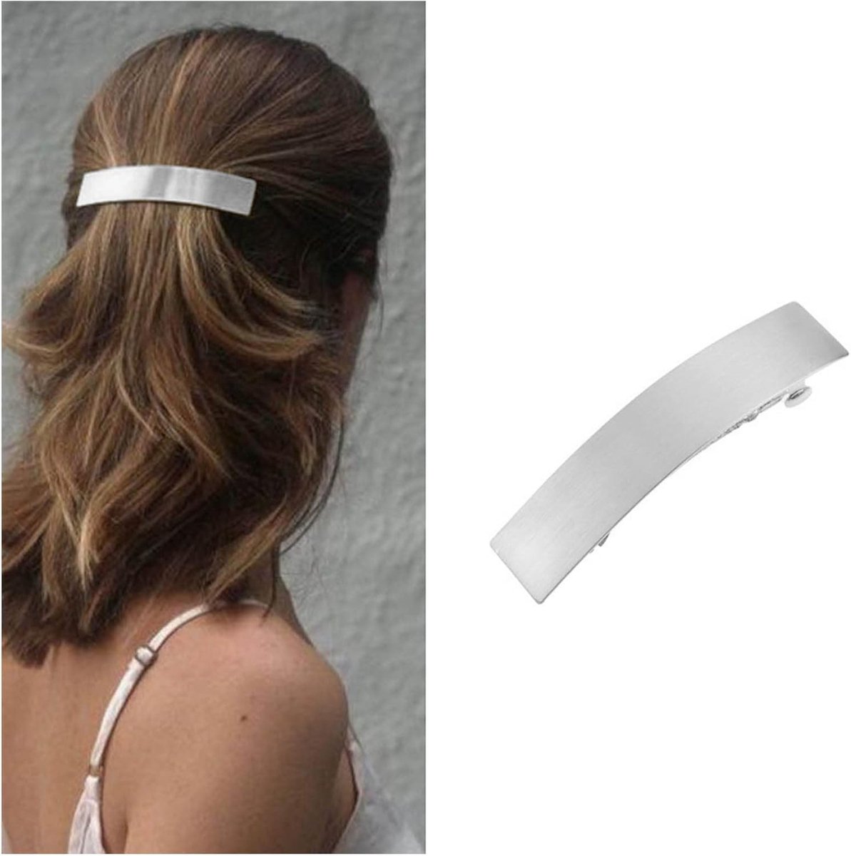 Grote Geometrische Haarspeld Zilver Rechthoekig Deksel Accessoire voor Dames