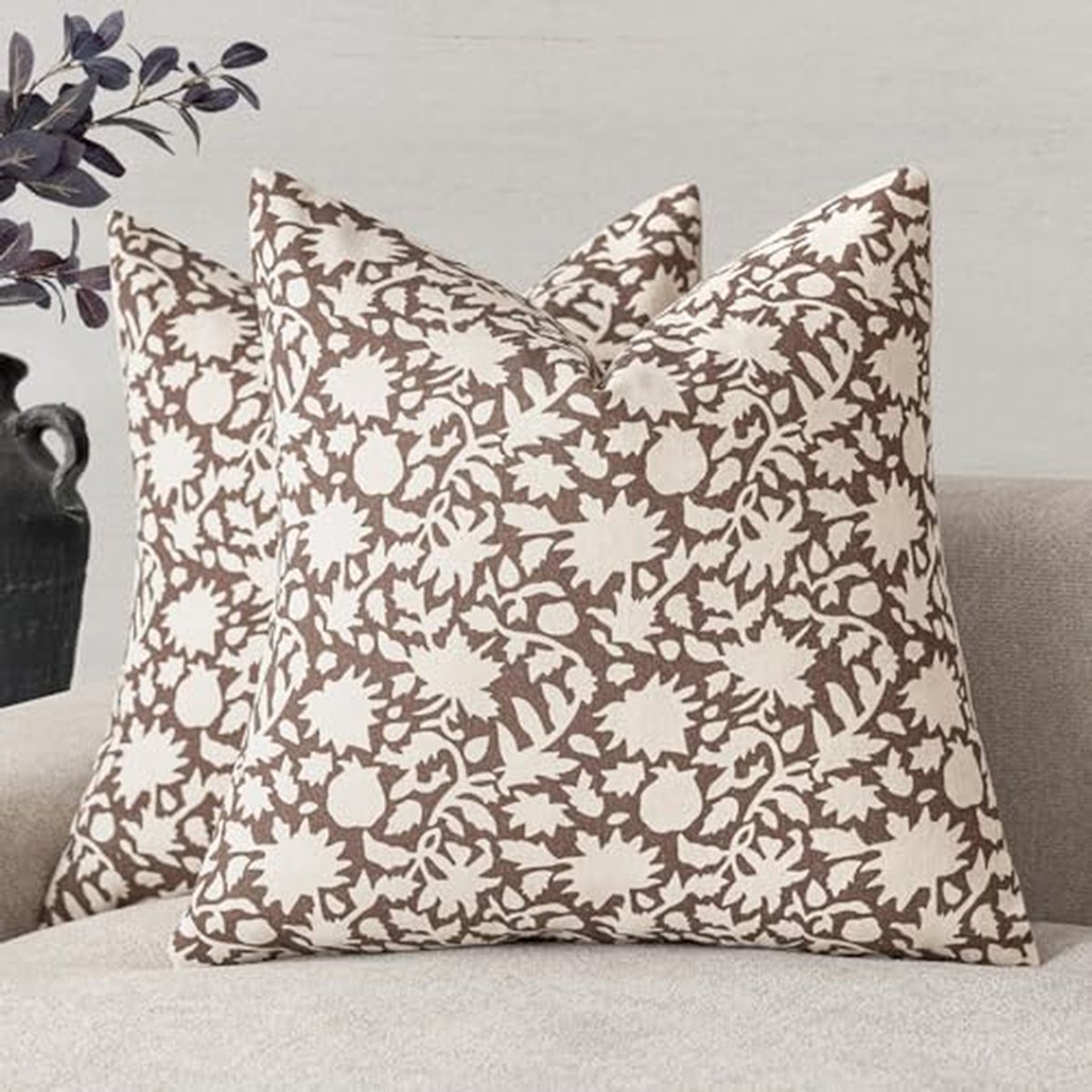 Set van 2 Decoratieve Bloemen Sierkussenhoezen voor Woonkamer en Slaapkamer - 45 x 45 cm