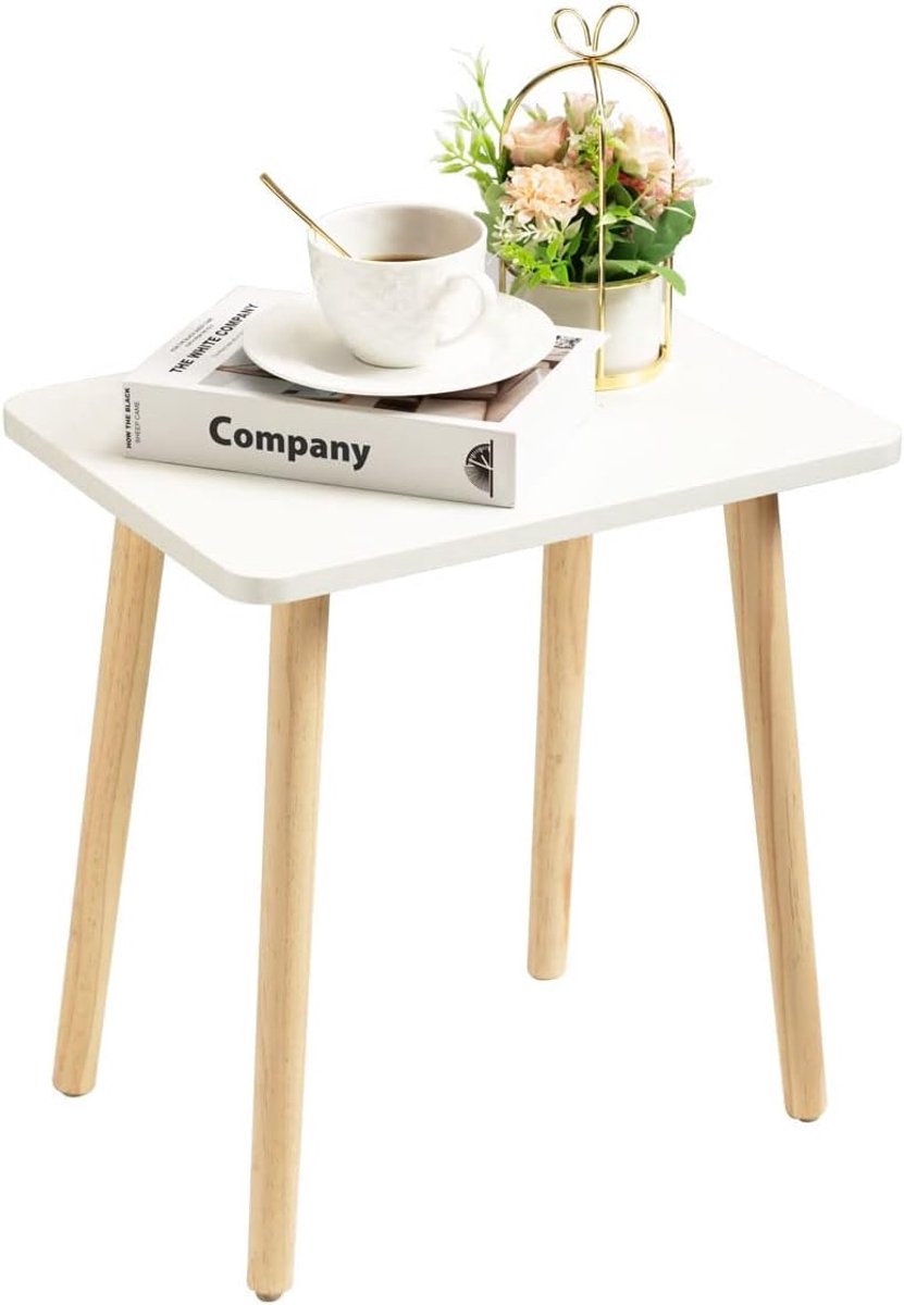 Moderne Witte Bijzettafel met Houten Poten voor Woonkamer en Slaapkamer
