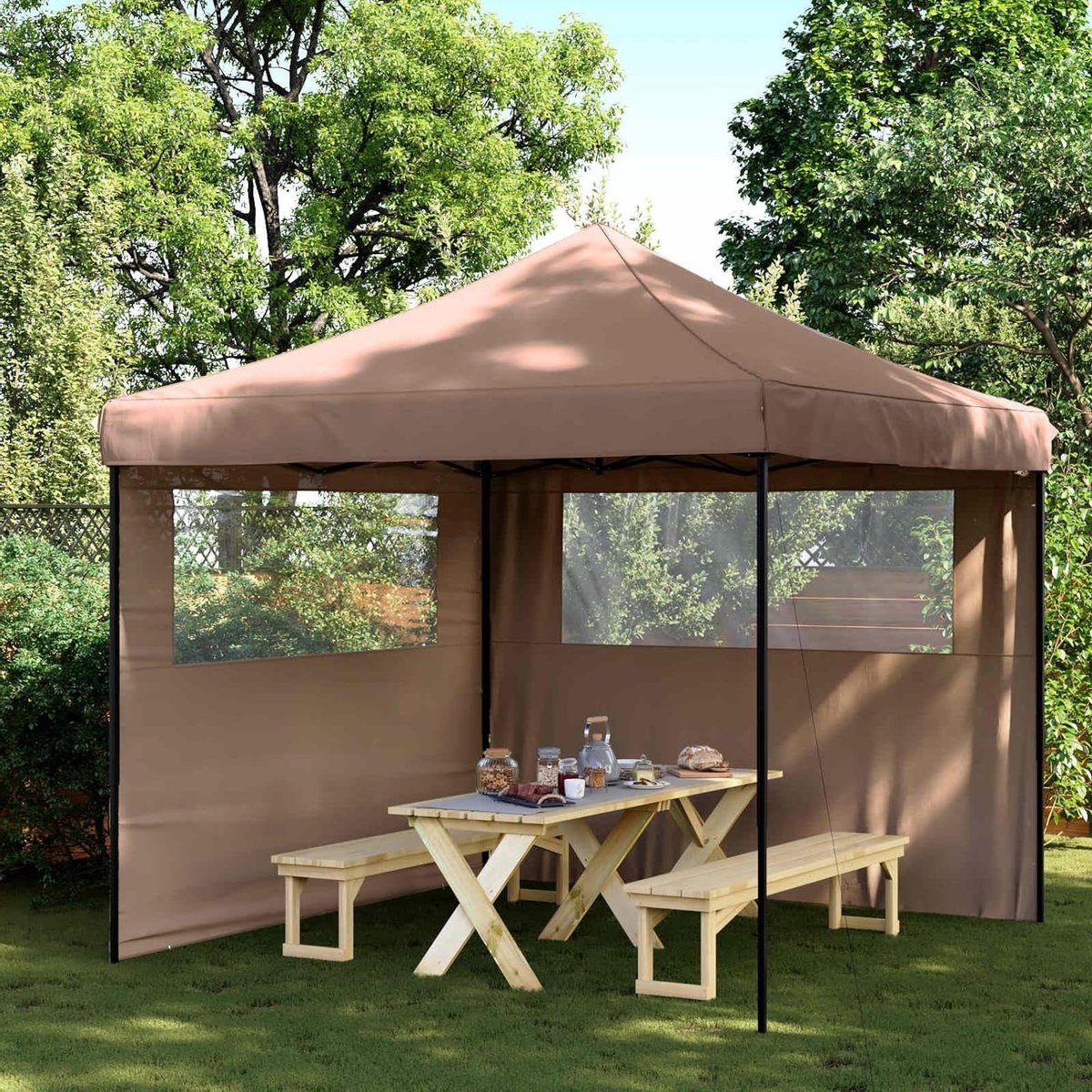 Pop-up Partytent - Feesttent Vouwtent - Buitenfeesten Organiseren - Snel Opzetbaar - 292 x 292 x 315 cm - Bruin