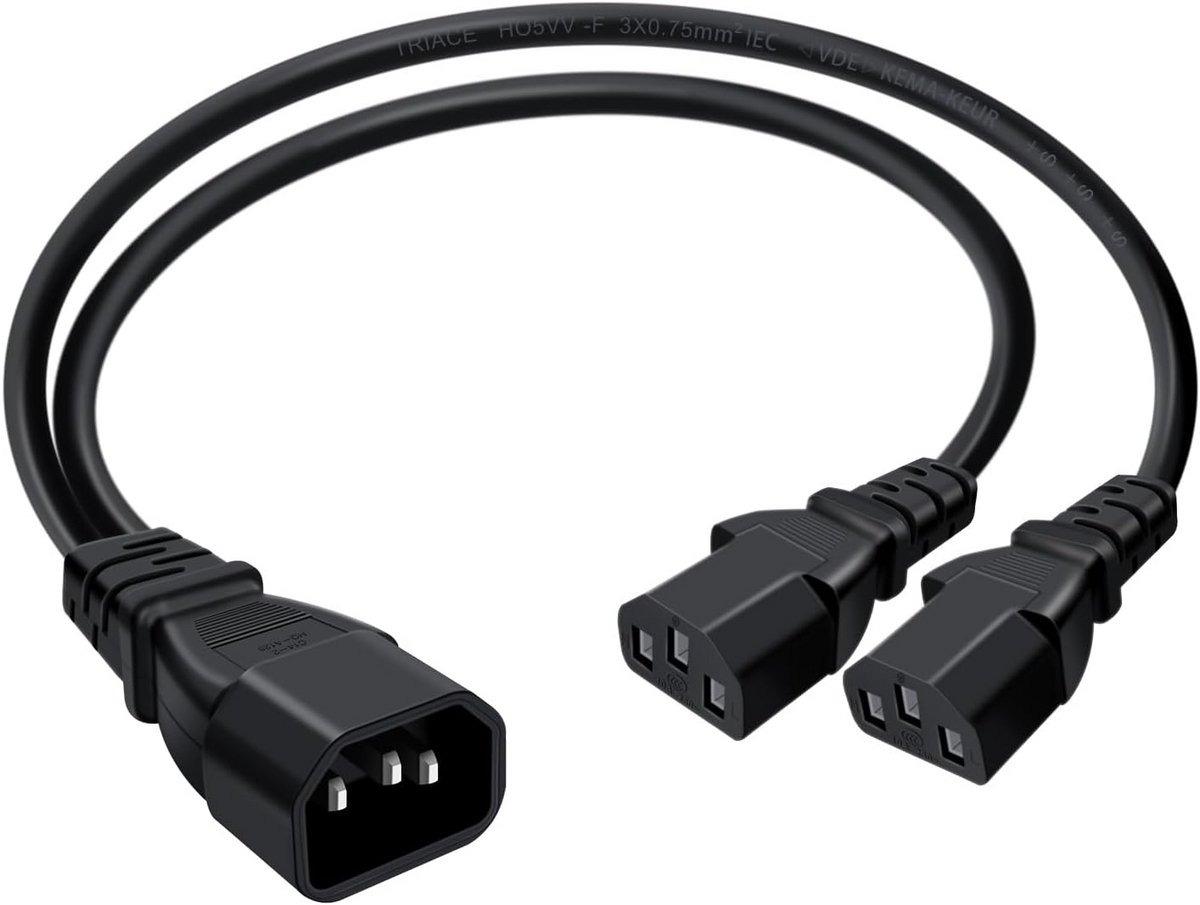C14 naar 2 C13 splitter C13 10A 250V splitter IEC 320 C14 stekker naar 2 x C13 bus stroomkabel dubbele C13 kabel C13 Y splitter voor verschillende elektrische apparaten (0.3 m)