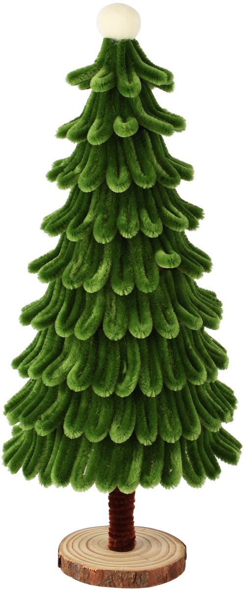 Dekoratief | Deco boompje op voet, groen, chenille/polyester, 14x14x32cm | A265538