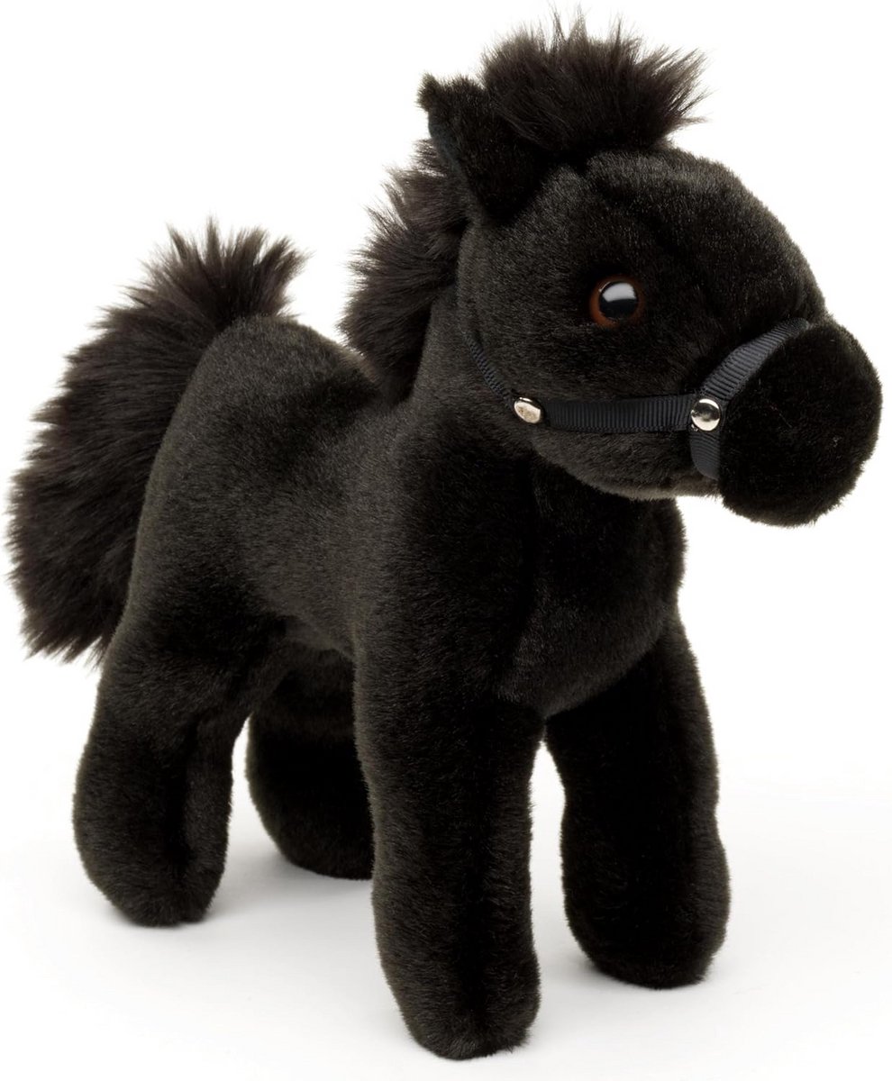 Uni-Toys - Paard, staand, zwart (zonder zadel) - 23 cm (lengte) - pluche dier, knuffeldier
