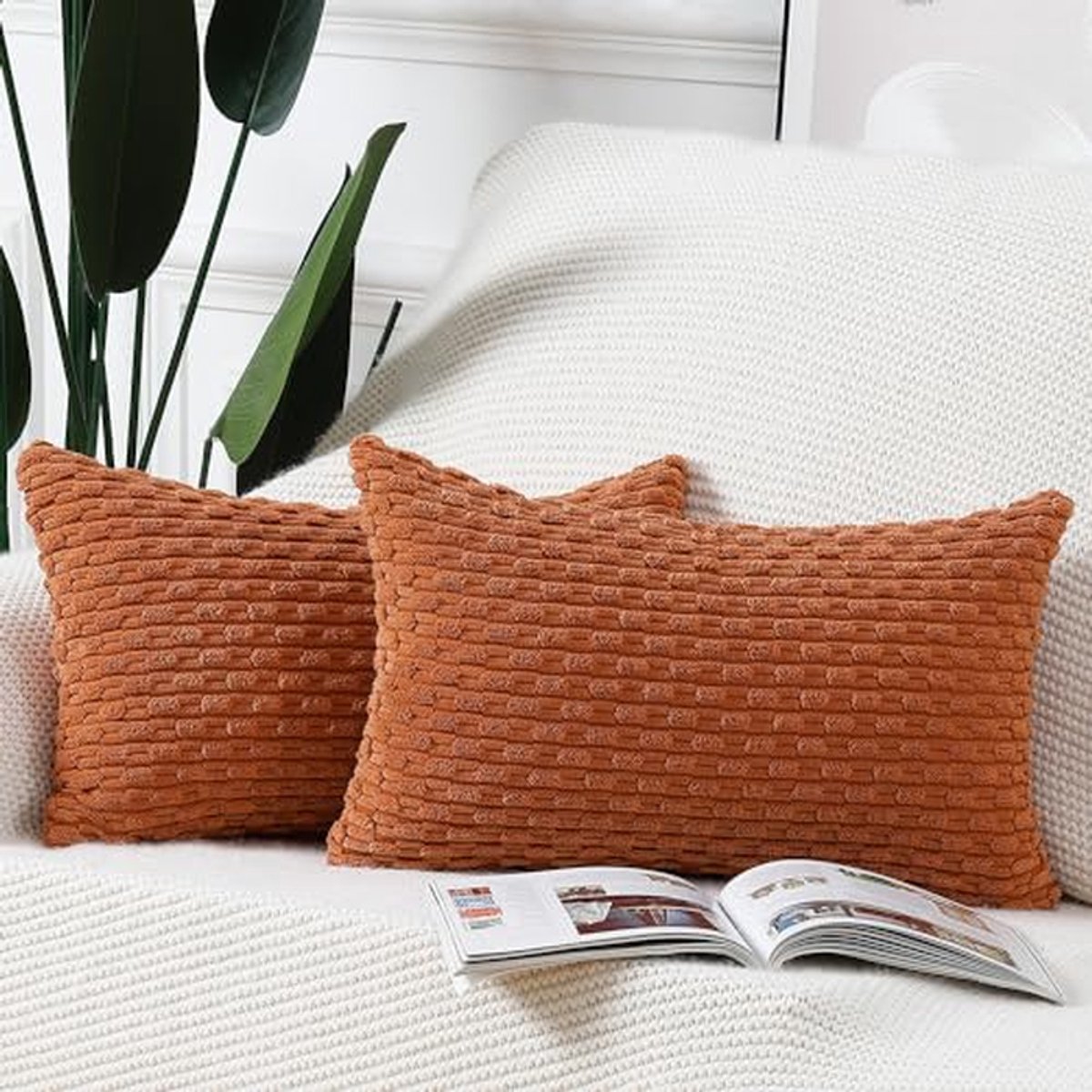 Set van 2 Corduroy Boho Kussenslopen 30x50 cm Roest - Zacht en Decoratief