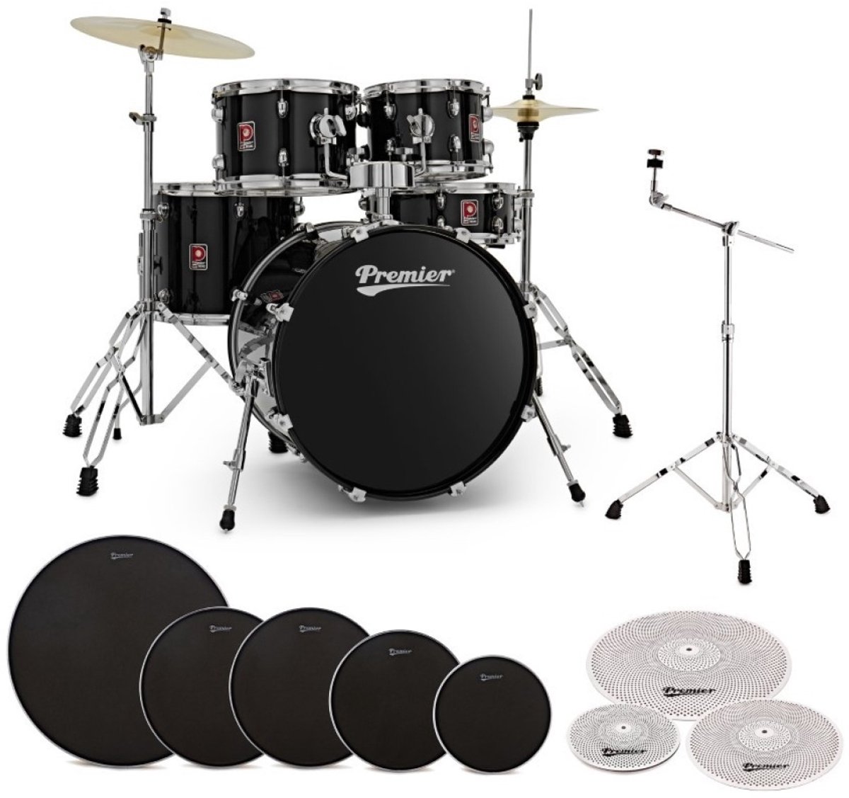 Premier Revolution 20 5-delige bundel drumSets met laag volume, zwart