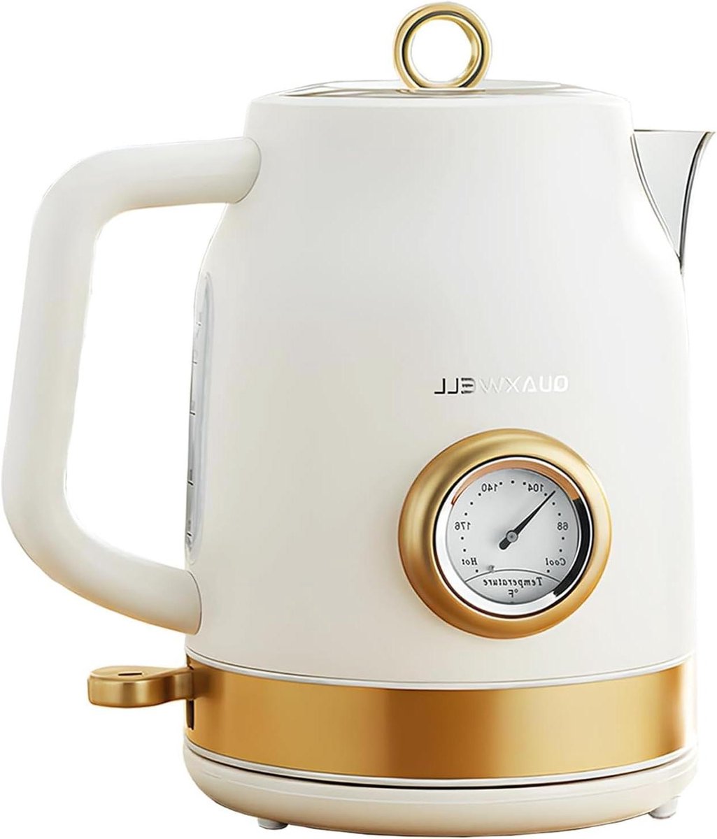 Elektrische waterkoker - Temperatuurmeter koker - Dranken bereiden - Nauwkeurige temperatuurregeling - 1.7 liter capaciteit - Wit met goud