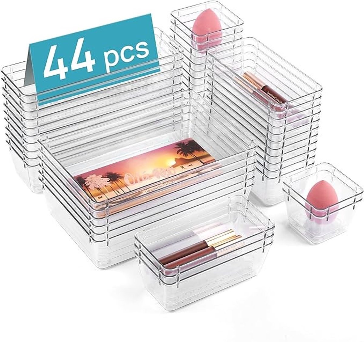 Transparante lade-organizer set van 44 stuks in 4 maten