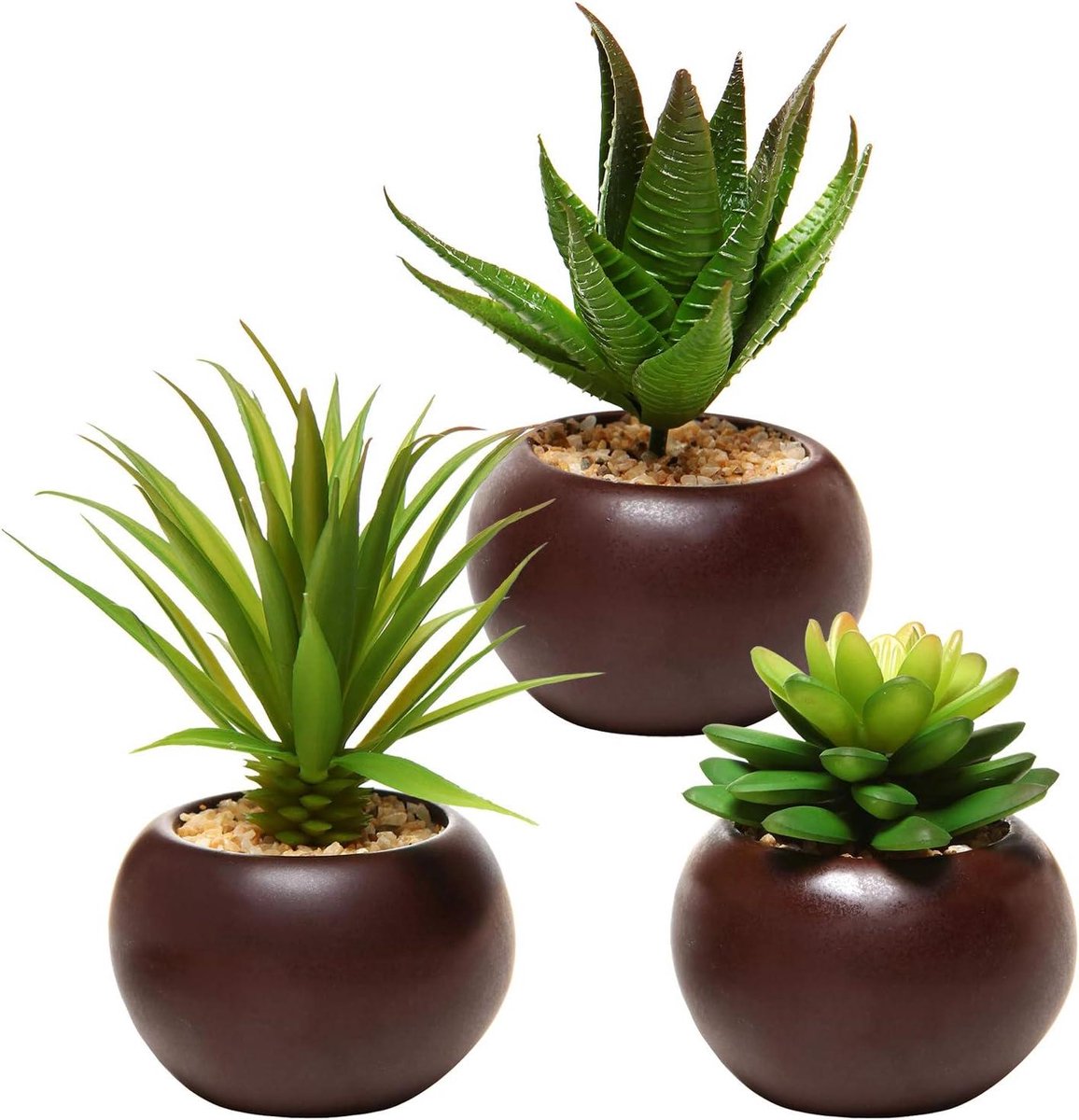 Kunstplanten Set - Mini Vetplanten - Woondecoratie - Levensecht Design - Set van 3 - Bruin