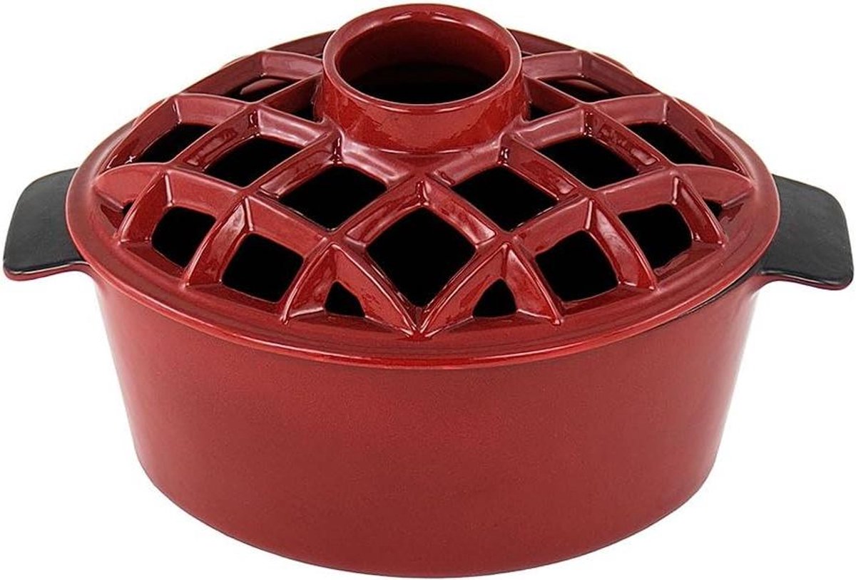 Gietijzeren Stoomkoker - Houtkachel Accessoire - Huis Luchten - Traditioneel Roosterontwerp - 2.2 Liter - Rood