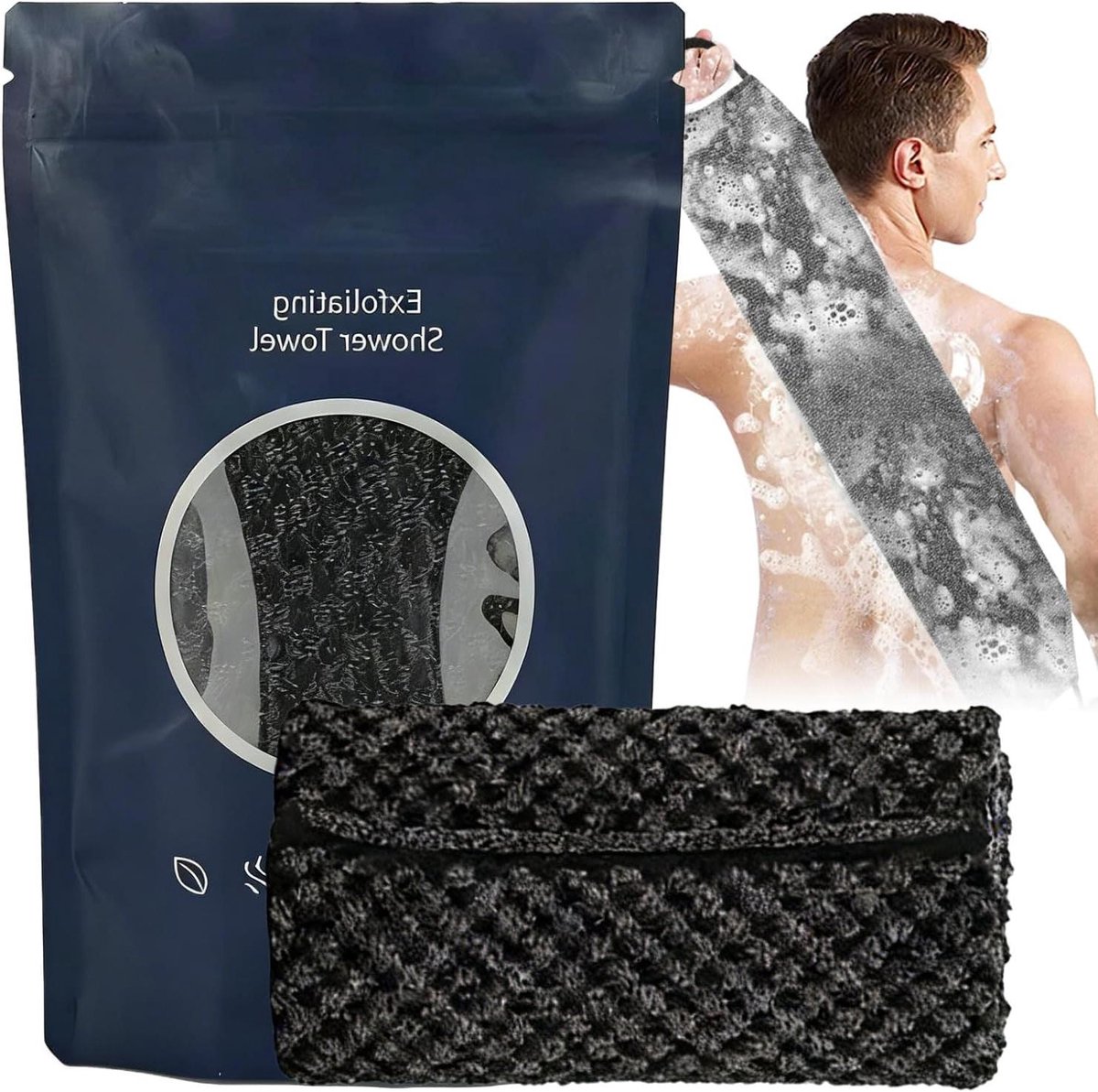 Lichaamscrub Handdoek - Peeling Douche - Diepe Reiniging - Snel Droog - 100 cm Lengte - Blauw